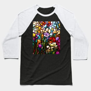 Stained Glass Colorful Flowers Baseball T-Shirt